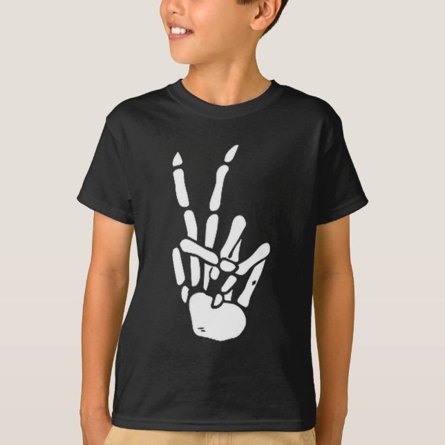 Skeleton Hand Peace Sign Bone  T-Shirt (Front)