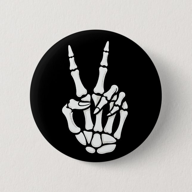Skeleton Hand Peace Sign Cool Halloween 6 Cm Round Badge (Front)