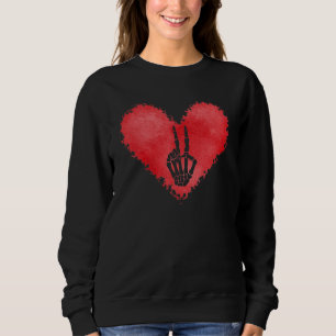 Skeleton Hand Peace Sign Red Heart Valentines Day  Sweatshirt