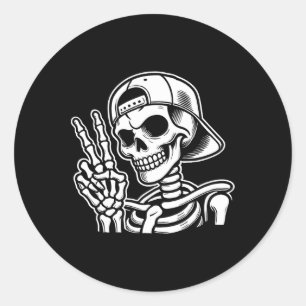 Skeleton Hand Peace Sign Retro Halloween Skeleton Classic Round Sticker