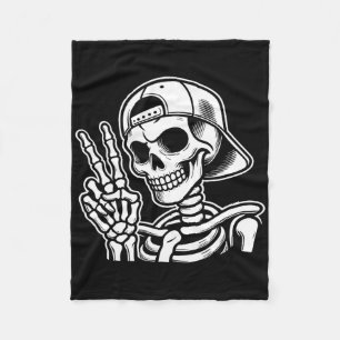 Skeleton Hand Peace Sign Retro Halloween Skeleton Fleece Blanket