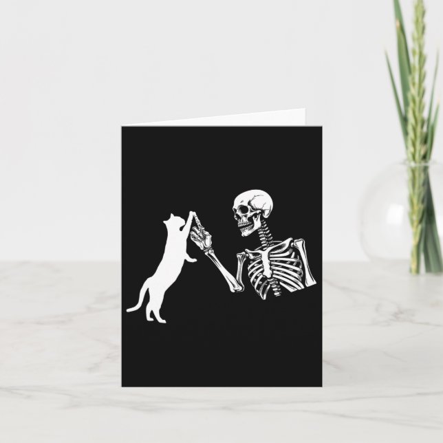 Skeleton Hand Playing Cat Funny Halloween Costume  Card (Front)