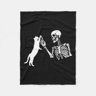Skeleton Hand Playing Cat Funny Halloween Costume Fleece Blanket