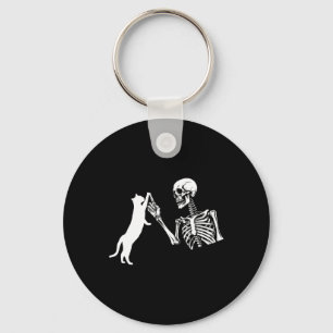 Skeleton Hand Playing Cat Funny Halloween Costume  Key Ring