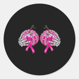 Skeleton Hand Pumpkin Breast Cancer Halloween Wome Classic Round Sticker