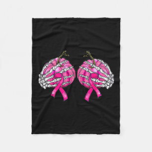 Skeleton Hand Pumpkin Breast Cancer Halloween Wome Fleece Blanket