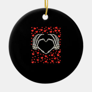 Skeleton Hand Red Heart Birthday Valentines Day Ceramic Ornament