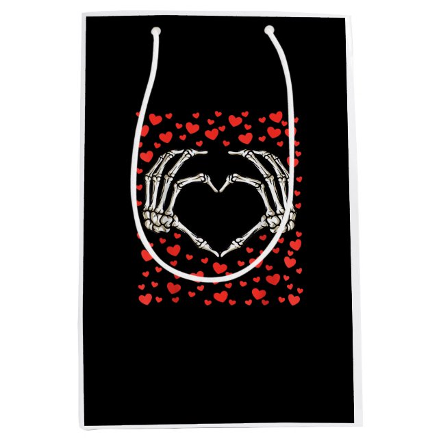 Skeleton Hand Red Heart Birthday Valentines Day Medium Gift Bag (Front)