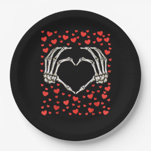 Skeleton Hand Red Heart Birthday Valentines Day Paper Plate