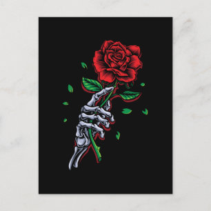 Skeleton Hand Red Rose Flower Holiday Postcard