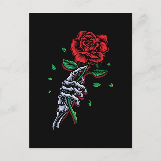 Skeleton Hand Red Rose Flower Holiday Postcard (Front)