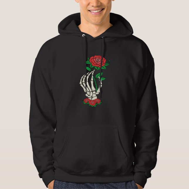Skeleton Hand Red Rose Flower Valentine's Day Love Hoodie (Front)