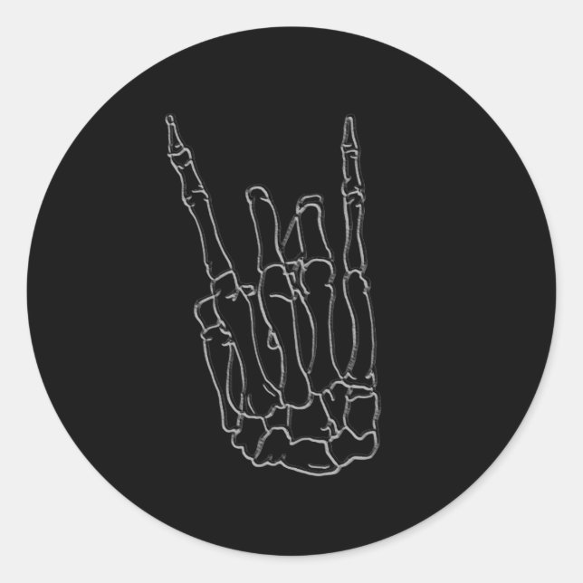 Skeleton Hand Rock Star Black Birthday Party Classic Round Sticker (Front)