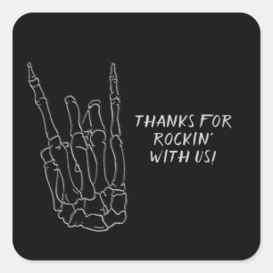 Skeleton Hand Rock Star Black Birthday Party Square Sticker