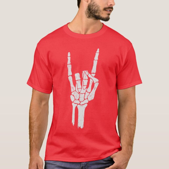 Skeleton Hand Shirt Devil Horns Rock Hand Gesture  (Front)