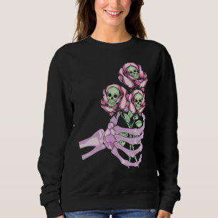 Skeleton Hand Skull Pastel Roses Graphic Valentine Sweatshirt
