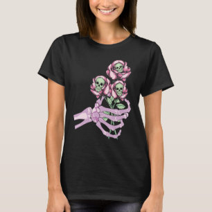 Skeleton Hand Skull Pastel Roses Graphic Valentine T-Shirt