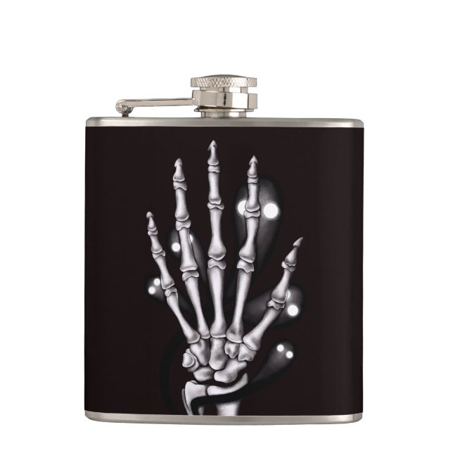 Skeleton Hand Spooky Goth Anatomy Hip Flask (Front)