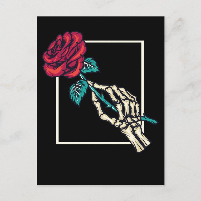 Skeleton Hand with Death Rose Romantic Floral Postcard (Front)