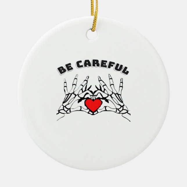 Skeleton Hand With Heart Classic Ceramic Ornament (Front)