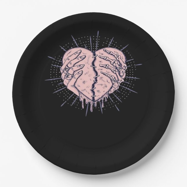 Skeleton Hand With Heart Classic Paper Plate (Front)