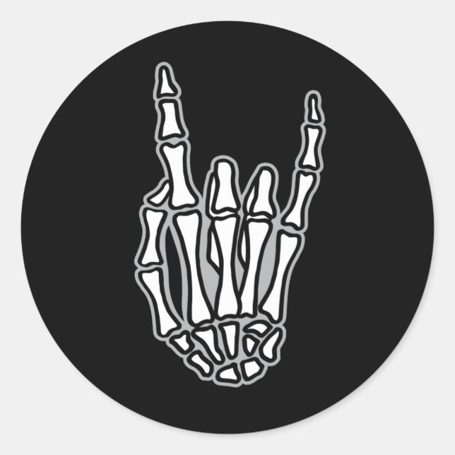 Skeleton hand with rock and roll sign classic round sticker (Front)