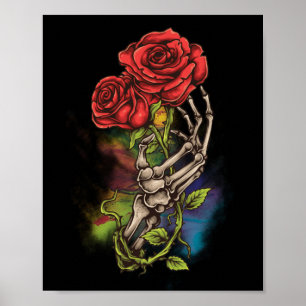Skeleton Hand With Rose Flower tattoo Artwork Poster
