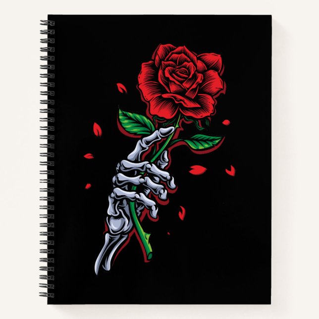 Skeleton Hand with Rose – Gothic Romance Art Notebook (Front)