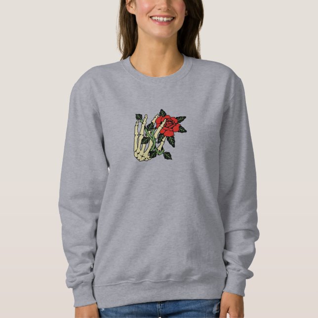Skeleton Hand with Rose Sweatshirt – Customisable (Front)