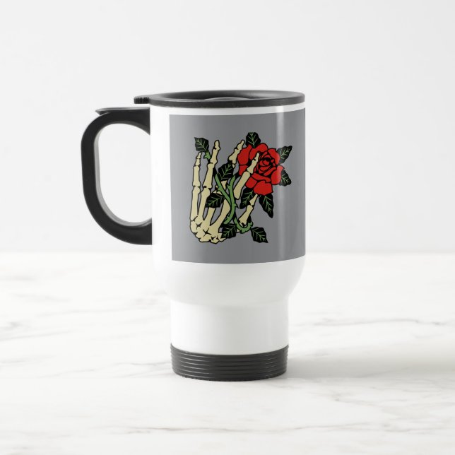 Skeleton Hand with Rose Travel Mug – Customisable (Left)