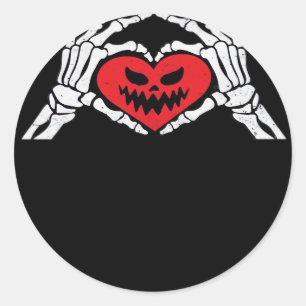 Skeleton Hands A Heart Spooky Halloween Classic Round Sticker