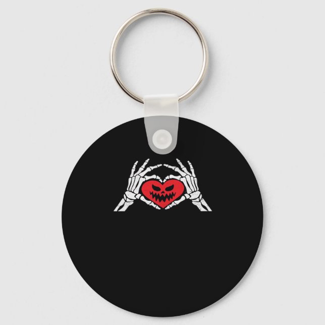 Skeleton Hands A Heart Spooky Halloween Key Ring (Front)