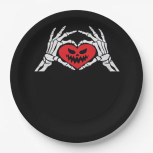 Skeleton Hands A Heart Spooky Halloween Paper Plate