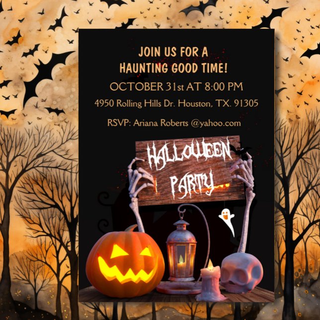 Skeleton Hands Black Halloween Party Invitation (Creator Uploaded)