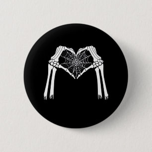 Skeleton Hands Cobweb Heart (White) Classic 6 Cm Round Badge