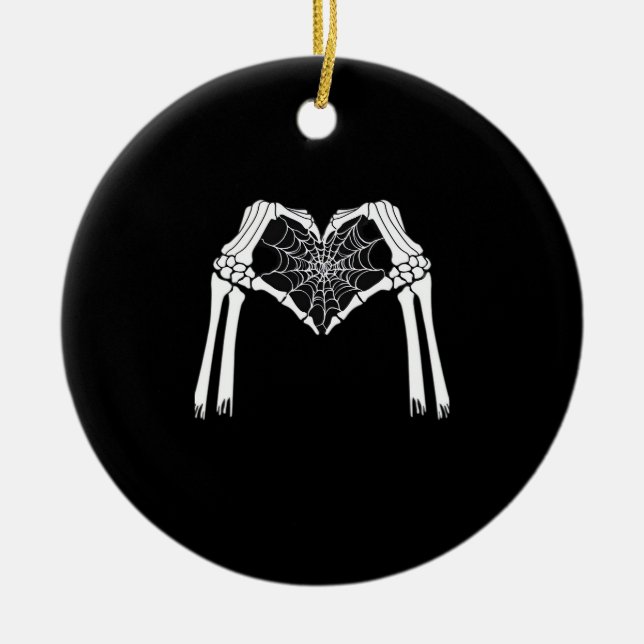 Skeleton Hands Cobweb Heart (White) Classic Ceramic Ornament (Front)