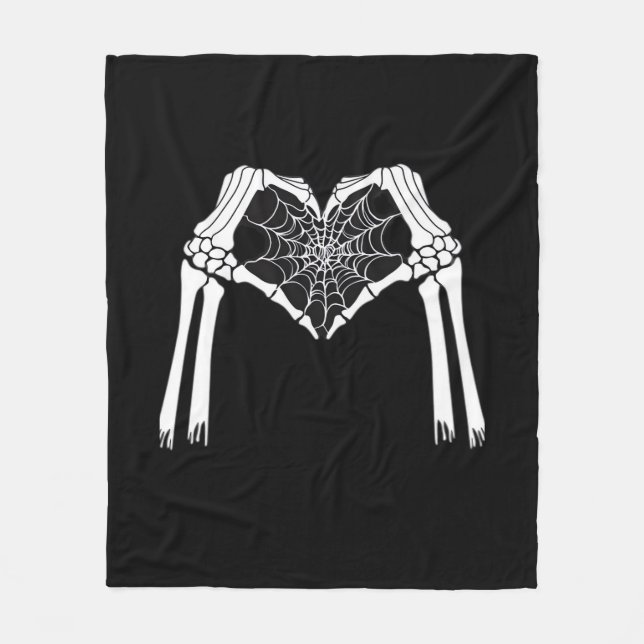 Skeleton Hands Cobweb Heart (White) Classic Fleece Blanket (Front)