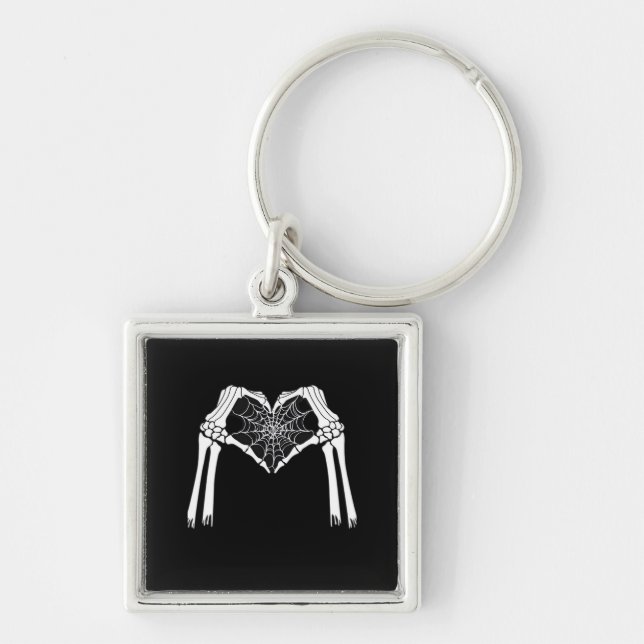 Skeleton Hands Cobweb Heart (White) Classic Key Ring (Front)