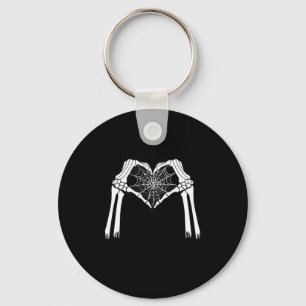 Skeleton Hands Cobweb Heart (White) Classic Key Ring