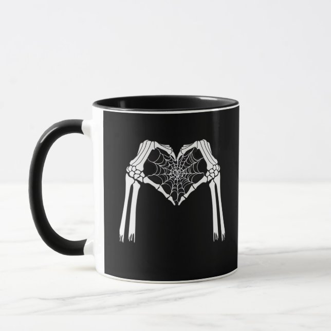 Skeleton Hands Cobweb Heart (White) Classic Mug (Left)