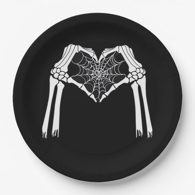 Skeleton Hands Cobweb Heart (White) Classic Paper Plate (Front)