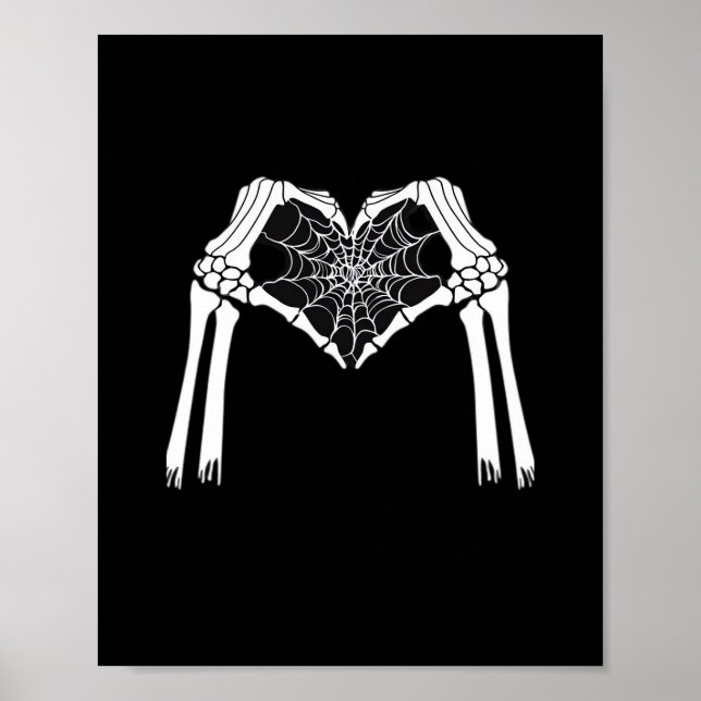Skeleton Hands Cobweb Heart (White) Classic Poster (Front)