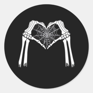 Skeleton Hands Cobweb Heart (White) Classic Round Sticker