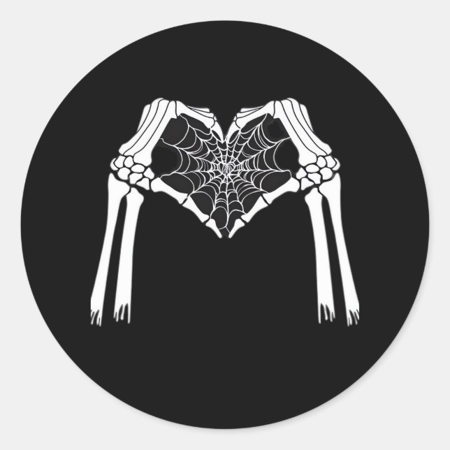 Skeleton Hands Cobweb Heart (White) Classic Round Sticker (Front)
