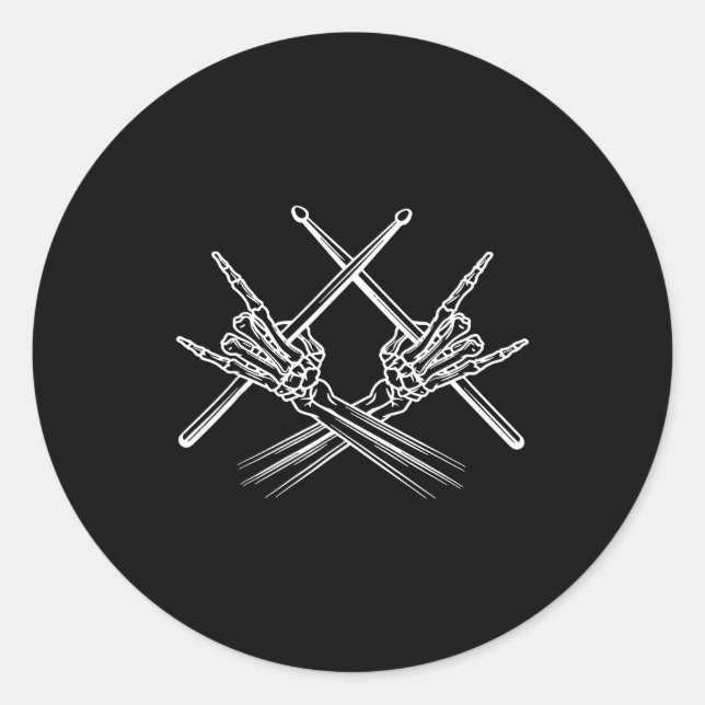 Skeleton hands drum sticks drummer  classic round sticker (Front)