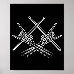 Skeleton hands drum sticks drummer poster
