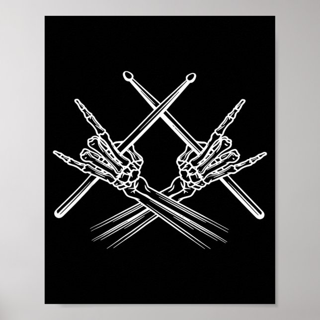 Skeleton hands drum sticks drummer  poster (Front)