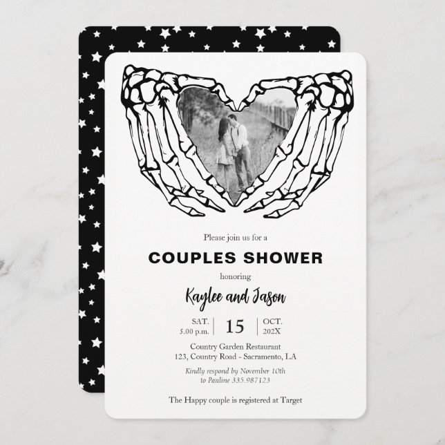 Skeleton Hands Fall Couples Shower with Photo Invitation (Front/Back)