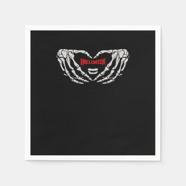 Skeleton Hands Folded In A Heart. Funny Halloween  Napkin (Front)