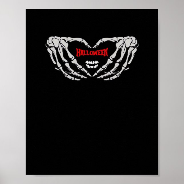 Skeleton Hands Folded In A Heart. Funny Halloween  Poster (Front)